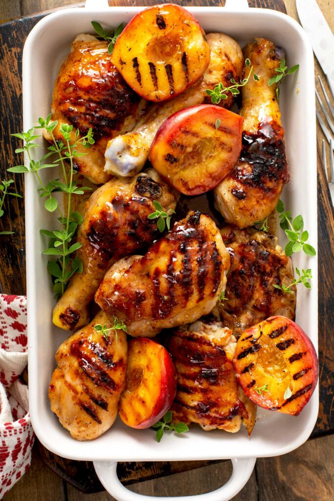 grilled peach and brie smothered chciekn