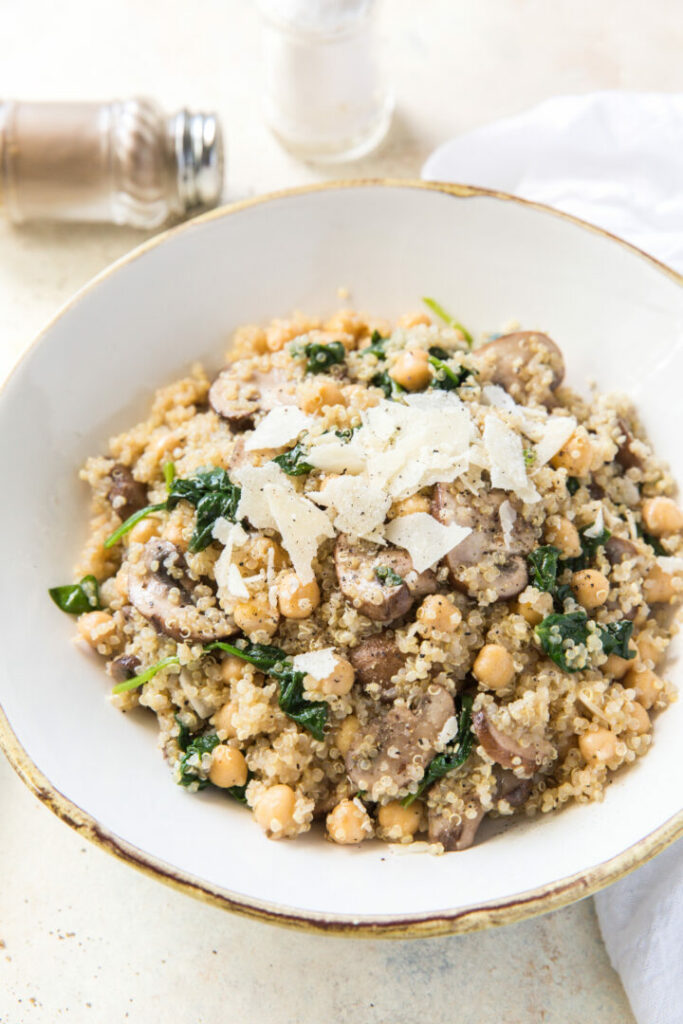 Mushroom and spinach quinoa bowl