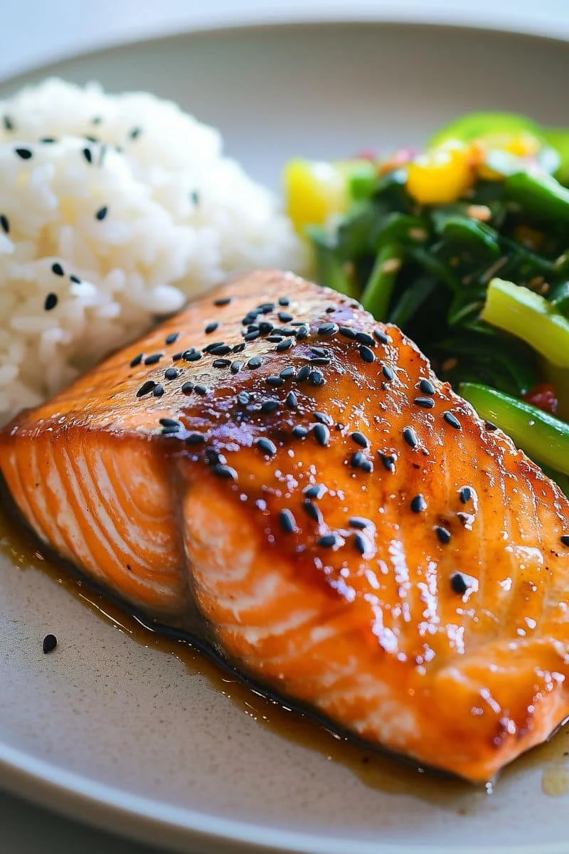 Air-Fryer-Miso-Glazed-Salmon-with-Steamed-Rice