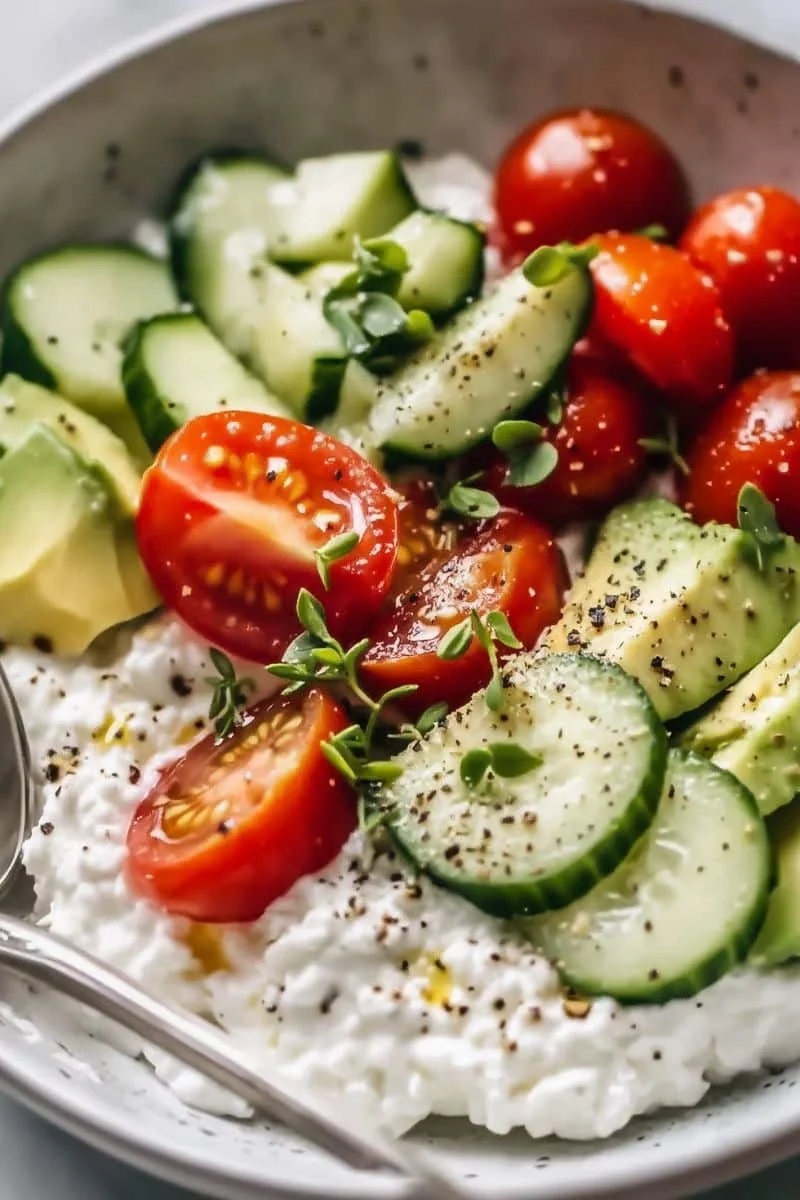 Savory Cottage Cheese Bowl with Avocado Tomato Low Carb Filling