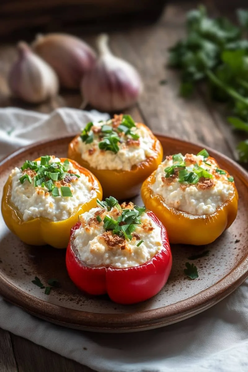 Stuffed Bell Peppers with Cottage Cheese Low Carb Meal
