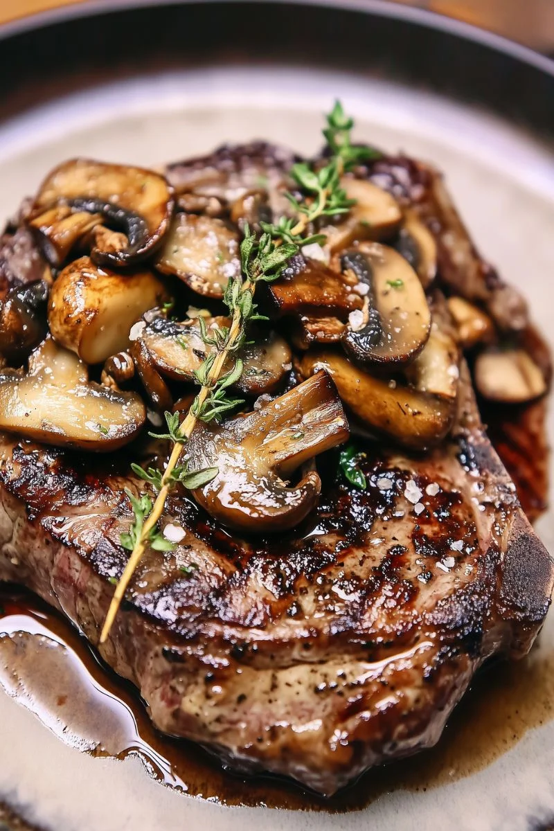 18. Grilled Steak and Garlic Butter Mushrooms