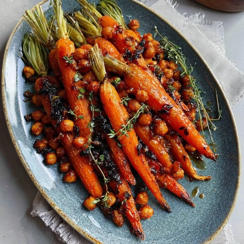 Honey Glazed Roasted Carrots With Crispy Chickpeas and Thyme
