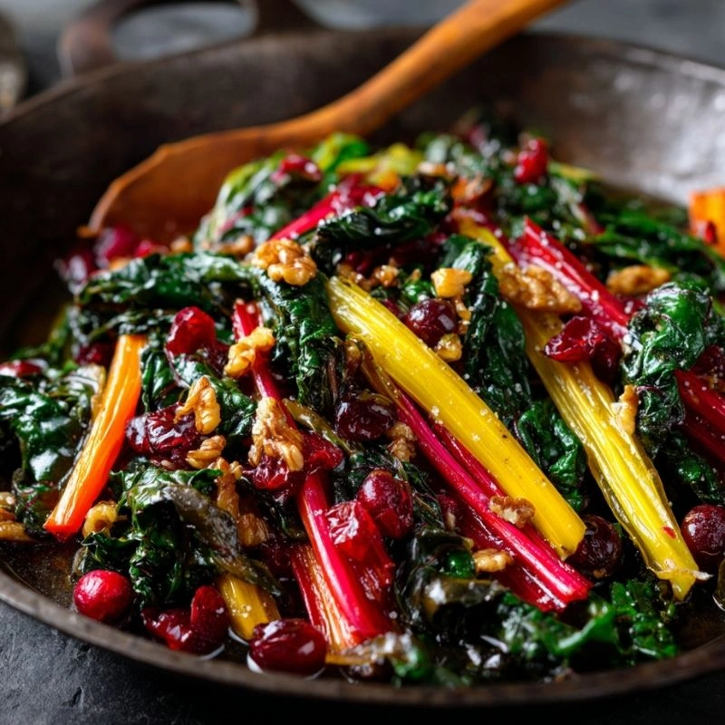 Sautéed Rainbow Chard with Cranberries and Walnuts