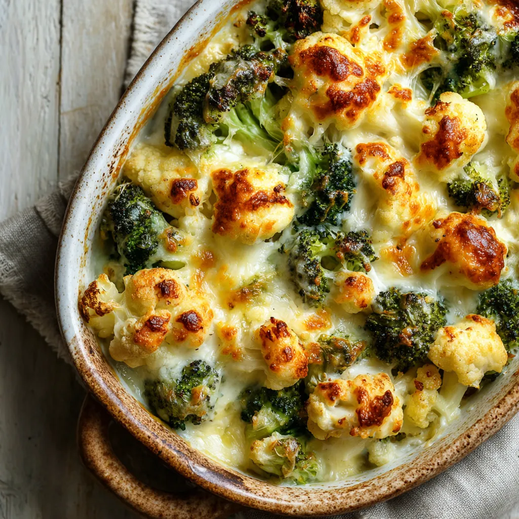 Cheesy Broccoli and Cauliflower Bake