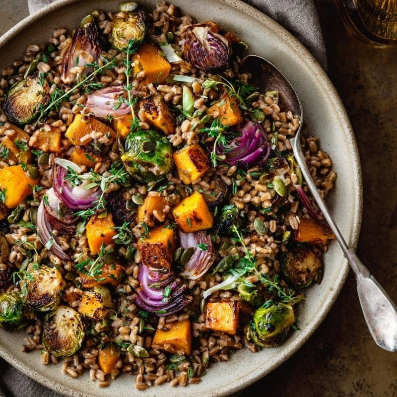 Warm Farro and Roasted Veggie Harvest Salad