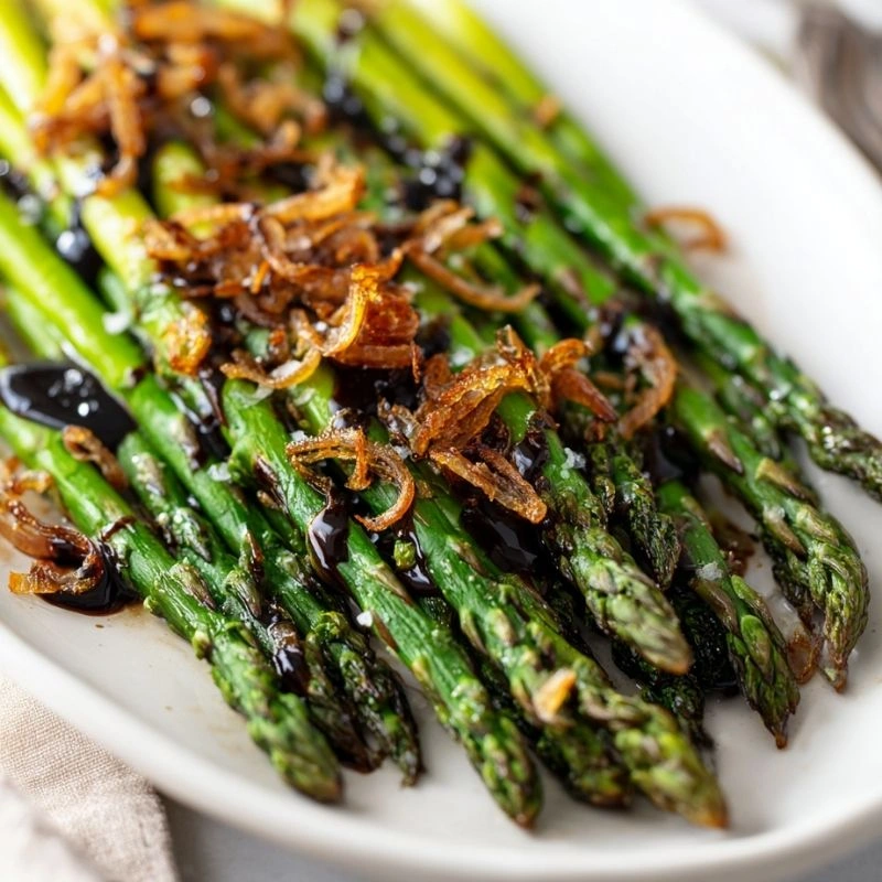 Balsamic Roasted Asparagus with Crispy Shallots