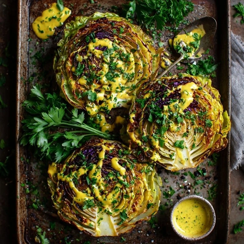 Cabbage Steaks with Mustard Herb Dressing