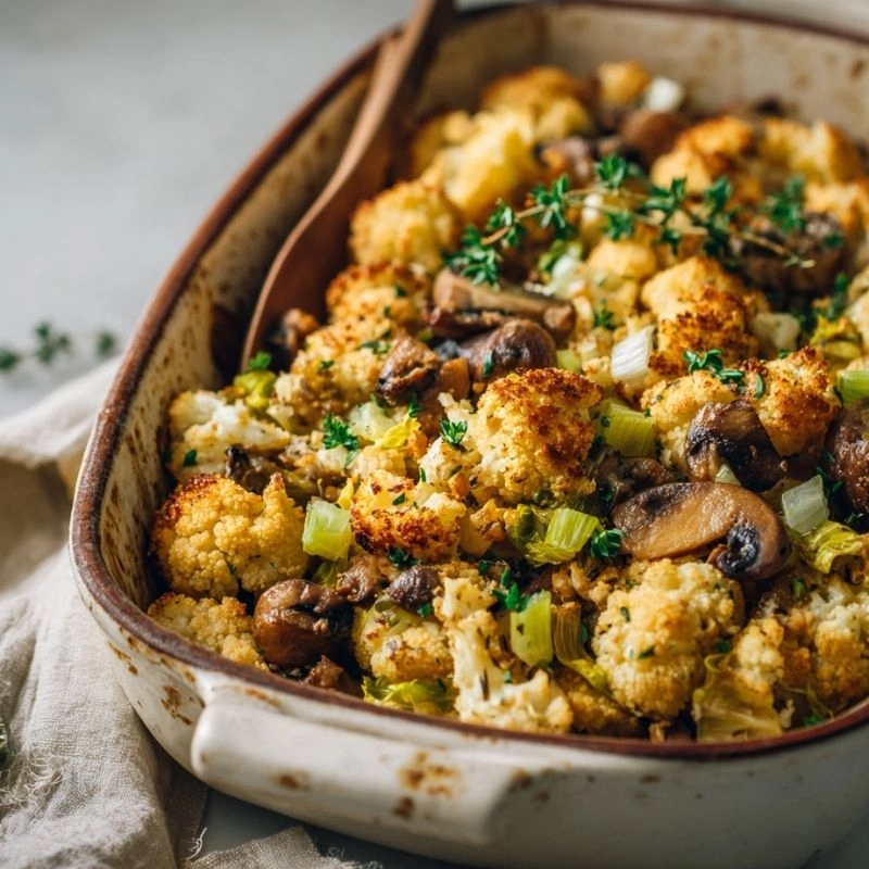 Roasted Cauliflower and Mushroom Bake