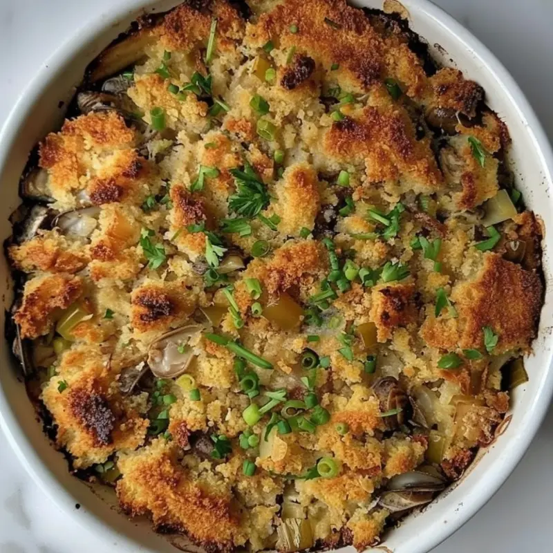 seafood-inspired homemade dressings for thanksgiving with golden crispy edges