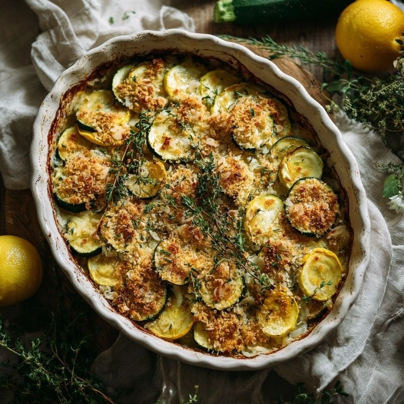 Herbed Zucchini and Squash Gratin with Almond Crust