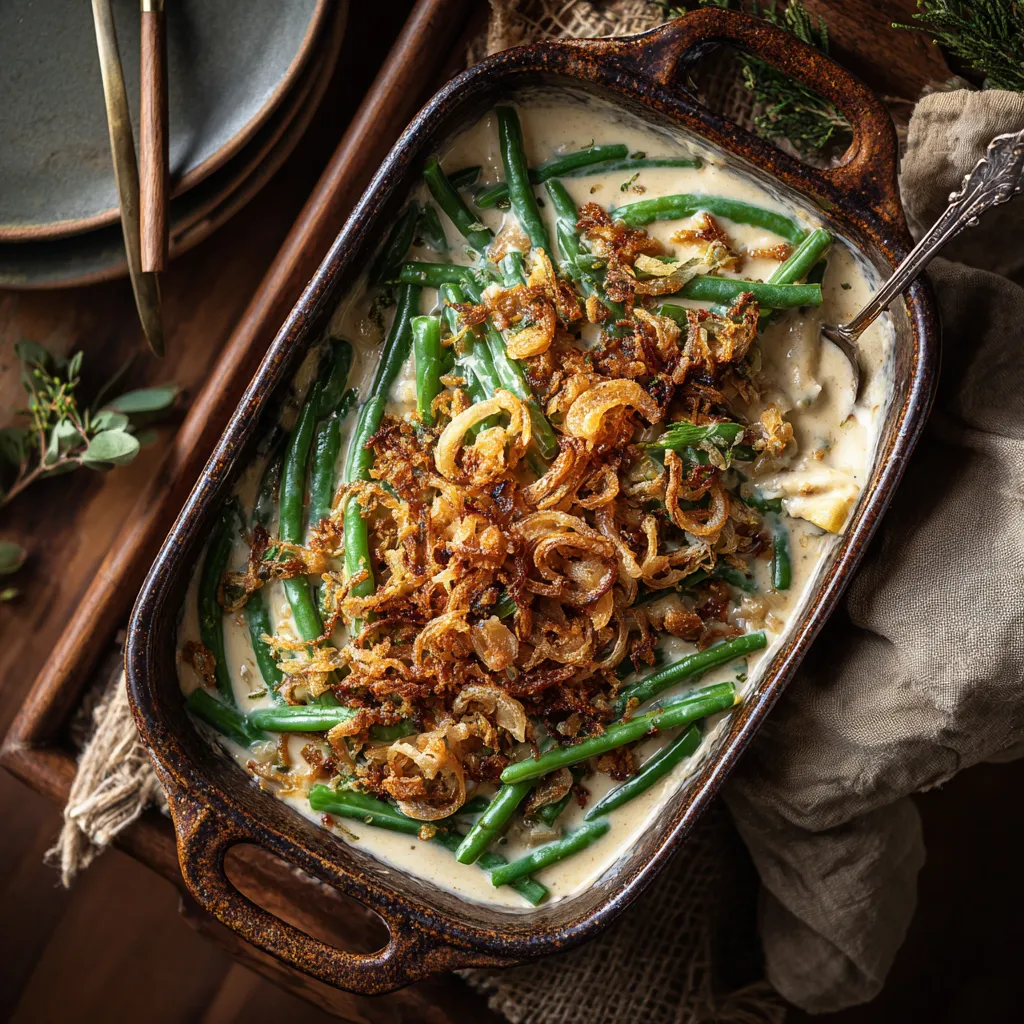 Keto Green Bean Casserole with Crispy Shallots