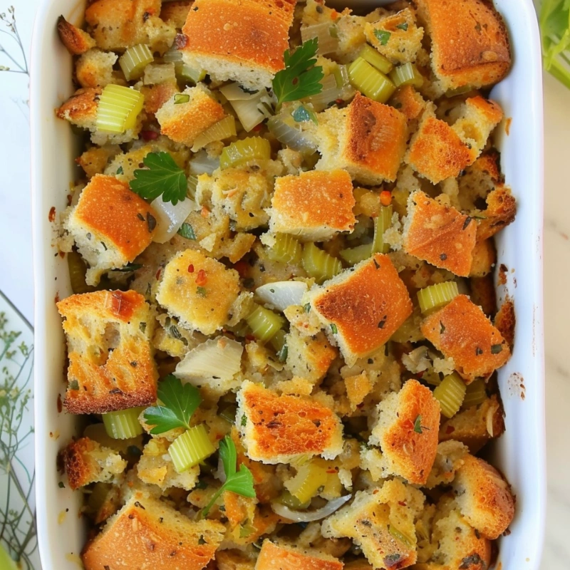 traditional homemade dressings for thanksgiving with celery, onions, and grandma’s touch