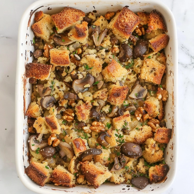 plant-based homemade dressings for thanksgiving with mushrooms and walnuts