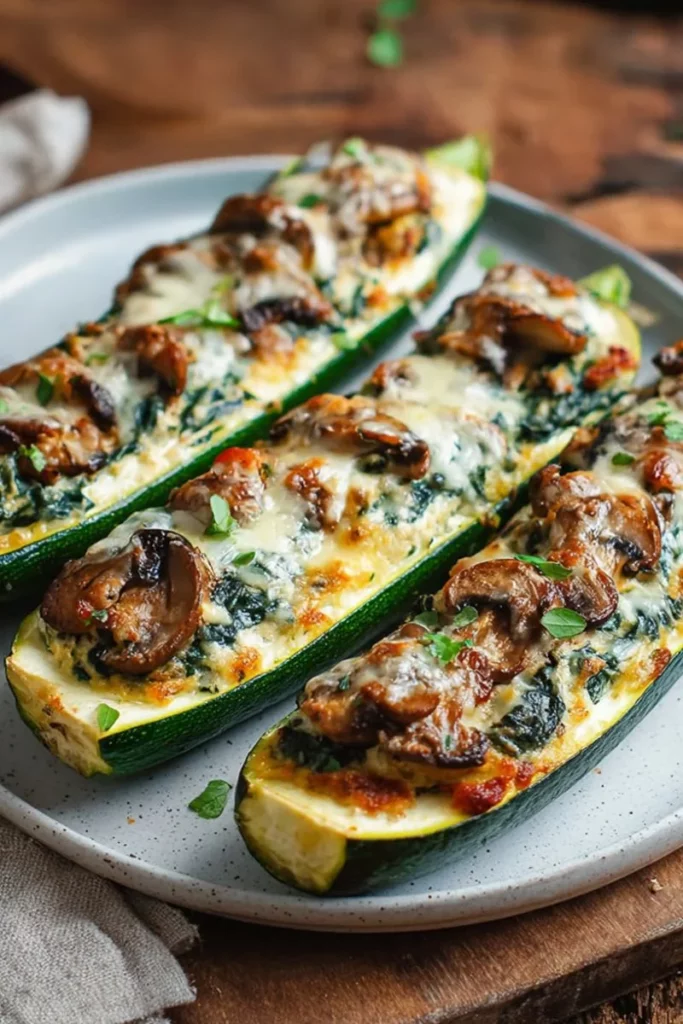 Cozy Spinach Mushroom Ricotta Zucchini Boats