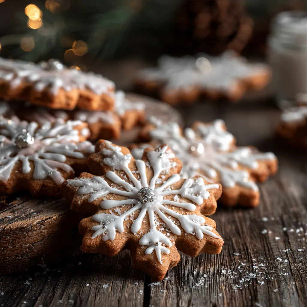 Vegan Gingerbread Snowflake Cookies with Maple Glaze