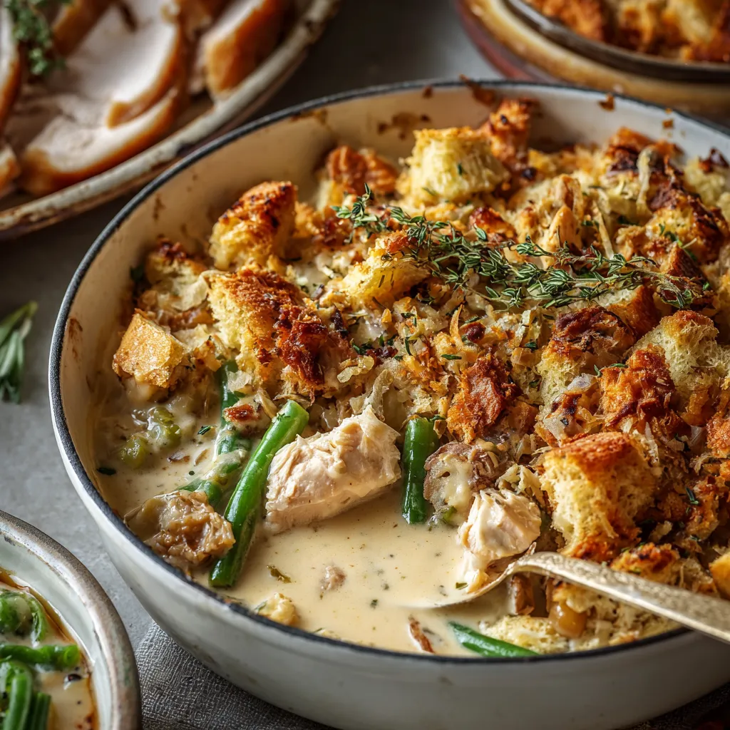 Farmhouse Turkey and Green Bean Stuffing Casserole