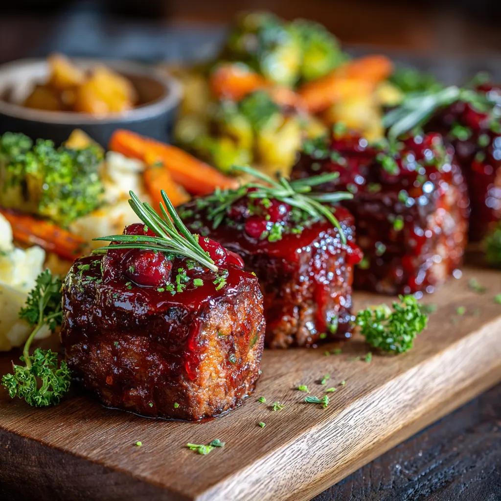 Cranberry BBQ Glazed Meatloaf Minis