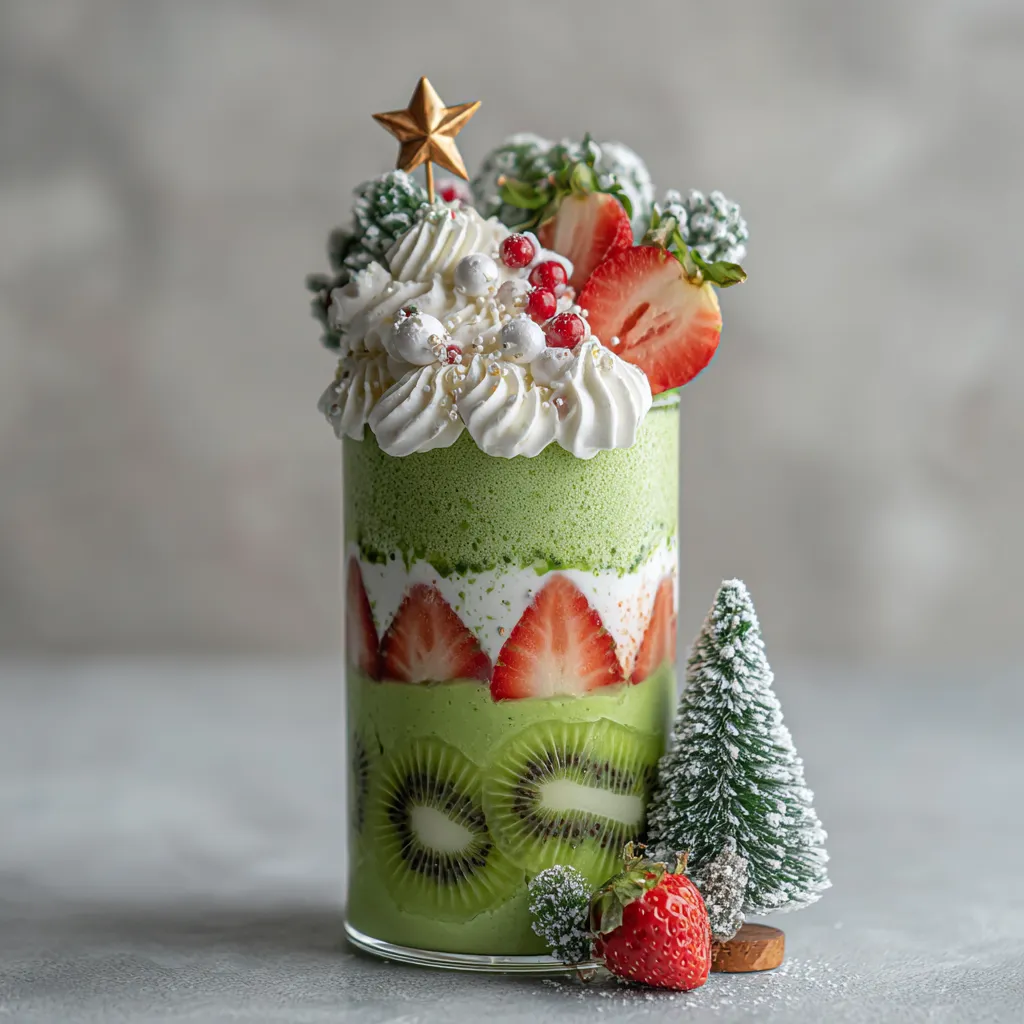 Christmas Tree Smoothie with Kiwi and Whipped Cream