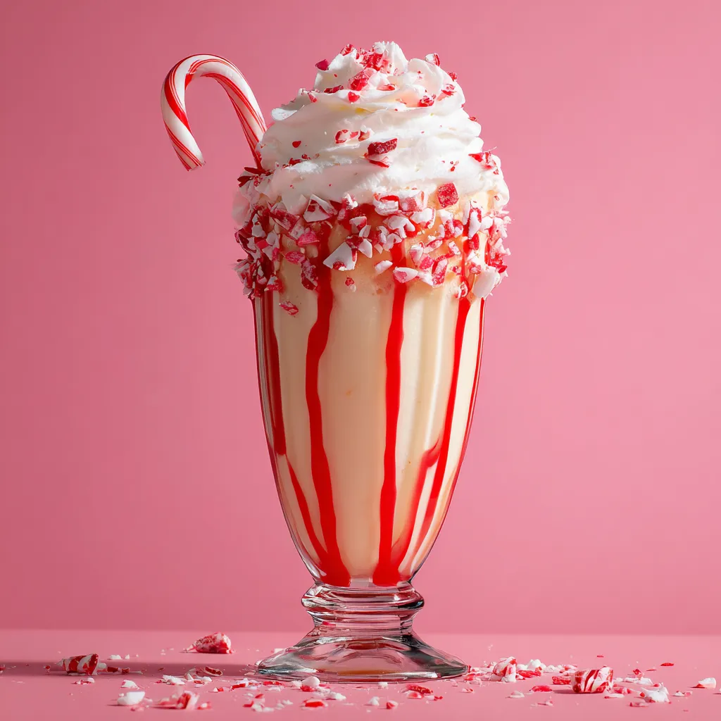 Candy Cane Milkshake with Red Drizzle Rims