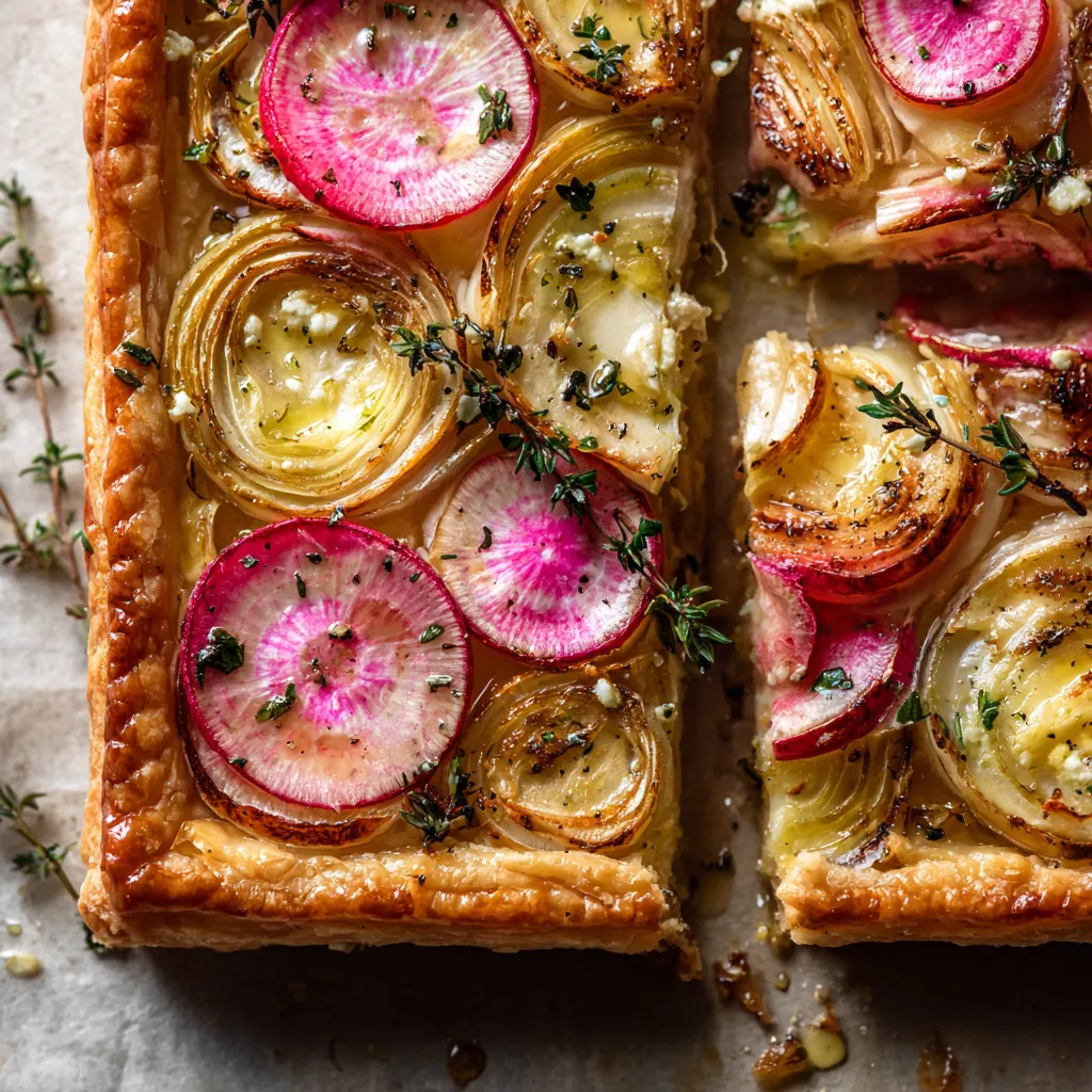 Caramelized Radish Tart with Leeks and Goat Cheese