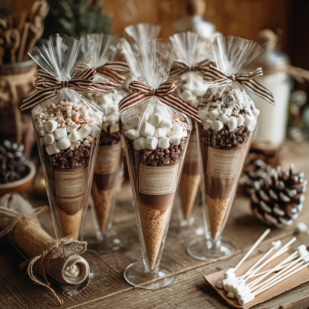 Hot Cocoa Cones with Mini Marshmallow Stir Sticks