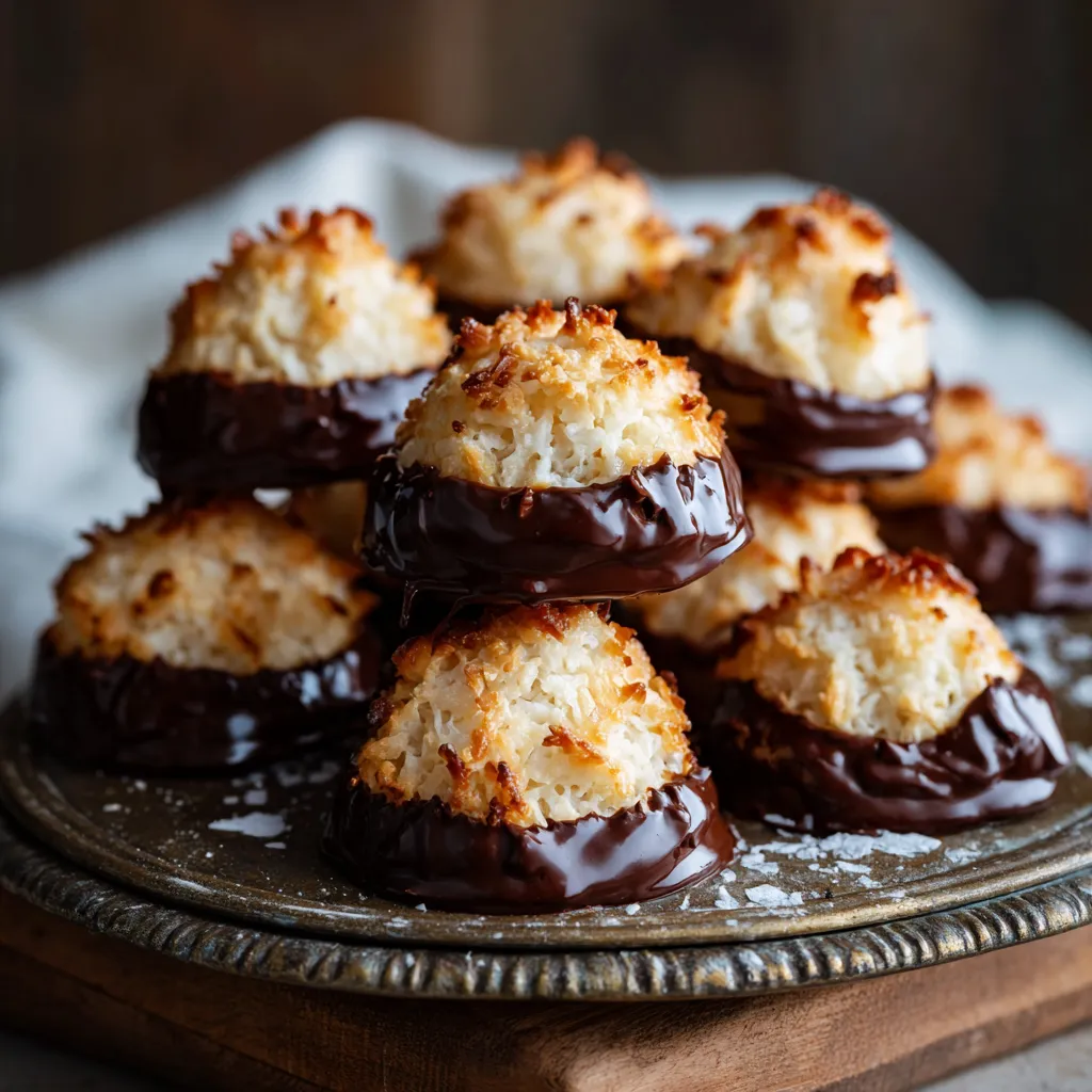 Vegan Chocolate-Dipped Coconut Macaroons