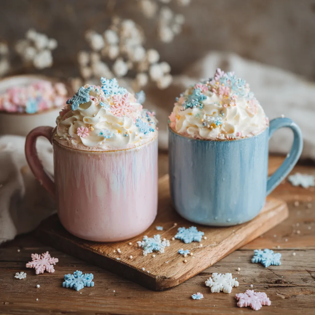 Holiday Cotton Candy Milk with Snowflake Sprinkles