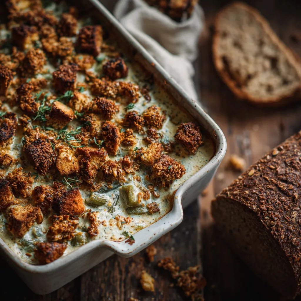 Caraway Rye Crumb Green Bean Casserole