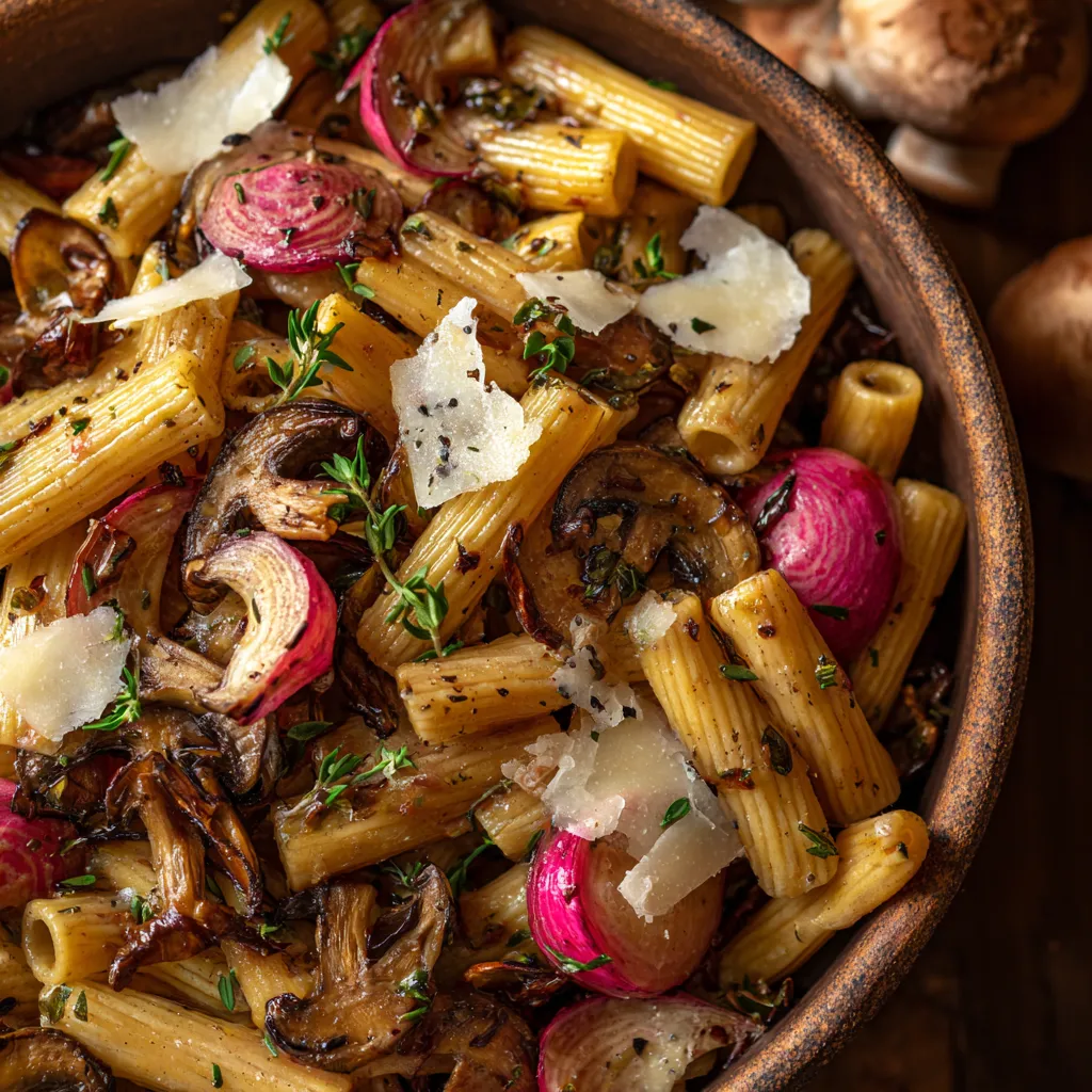 Balsamic Roasted Radish and Mushroom Pasta