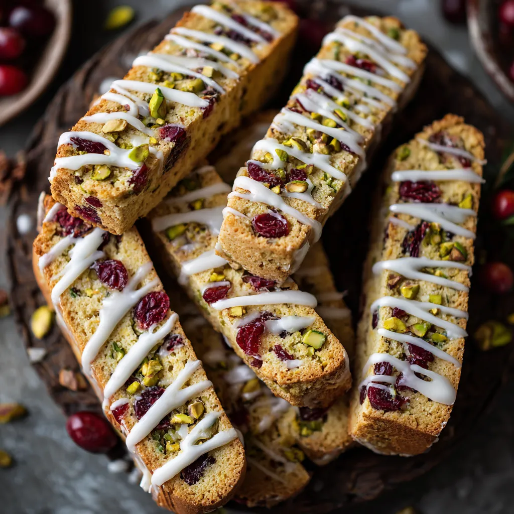 Vegan Cranberry Pistachio Biscotti with White Drizzle