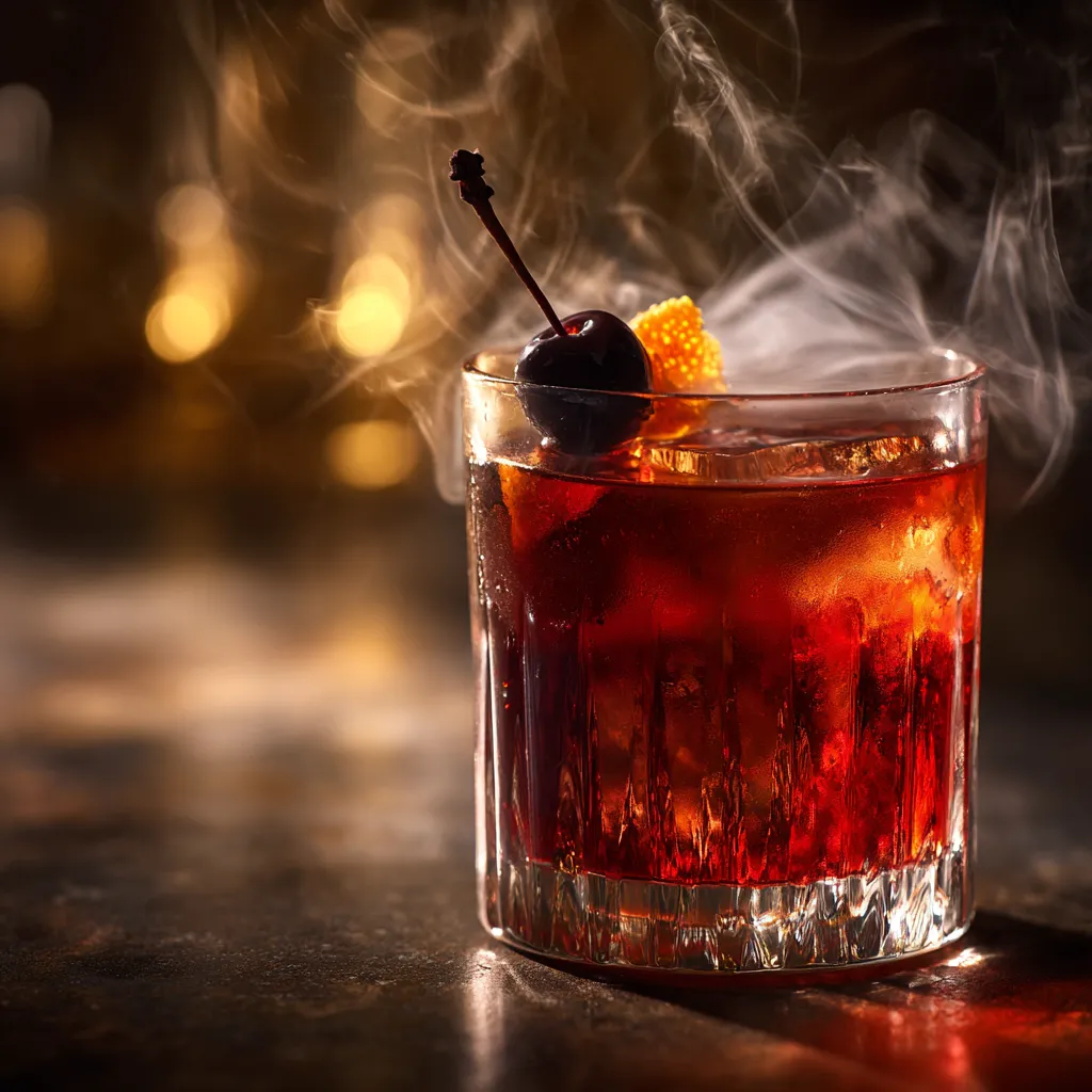Midnight Clove Manhattan with Smoked Ice
