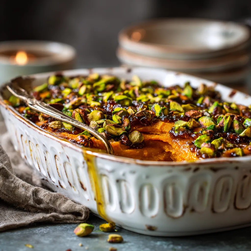 sweet potato casserole recipes sweet potato casserole with candied pistachios and honey drizzle