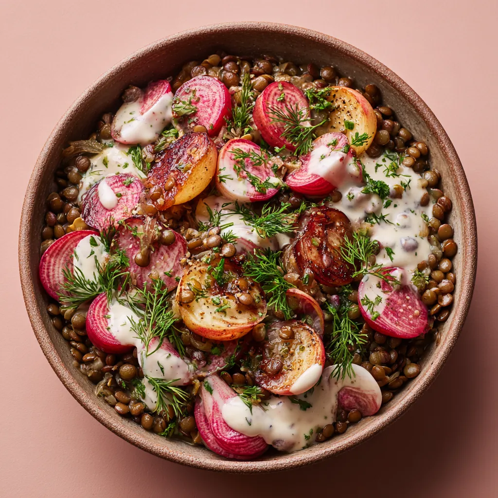 Warm Lentil and Radish Salad with Herbed Yogurt Dressing