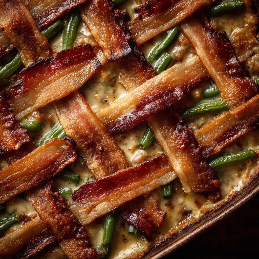 Smoky Bacon Lattice Green Bean Casserole