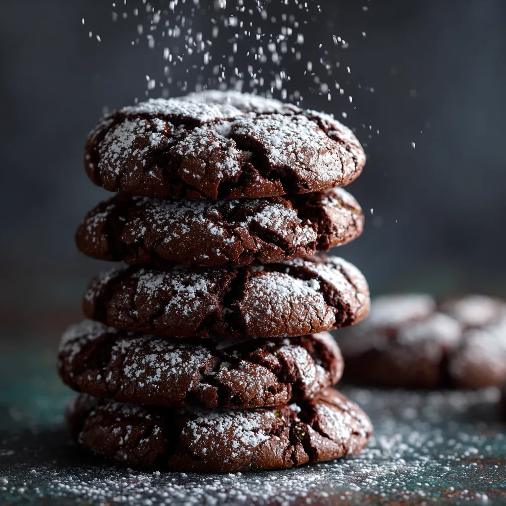 Soft Vegan Chocolate Crinkle Cookies Rolled in Powdered Sugar