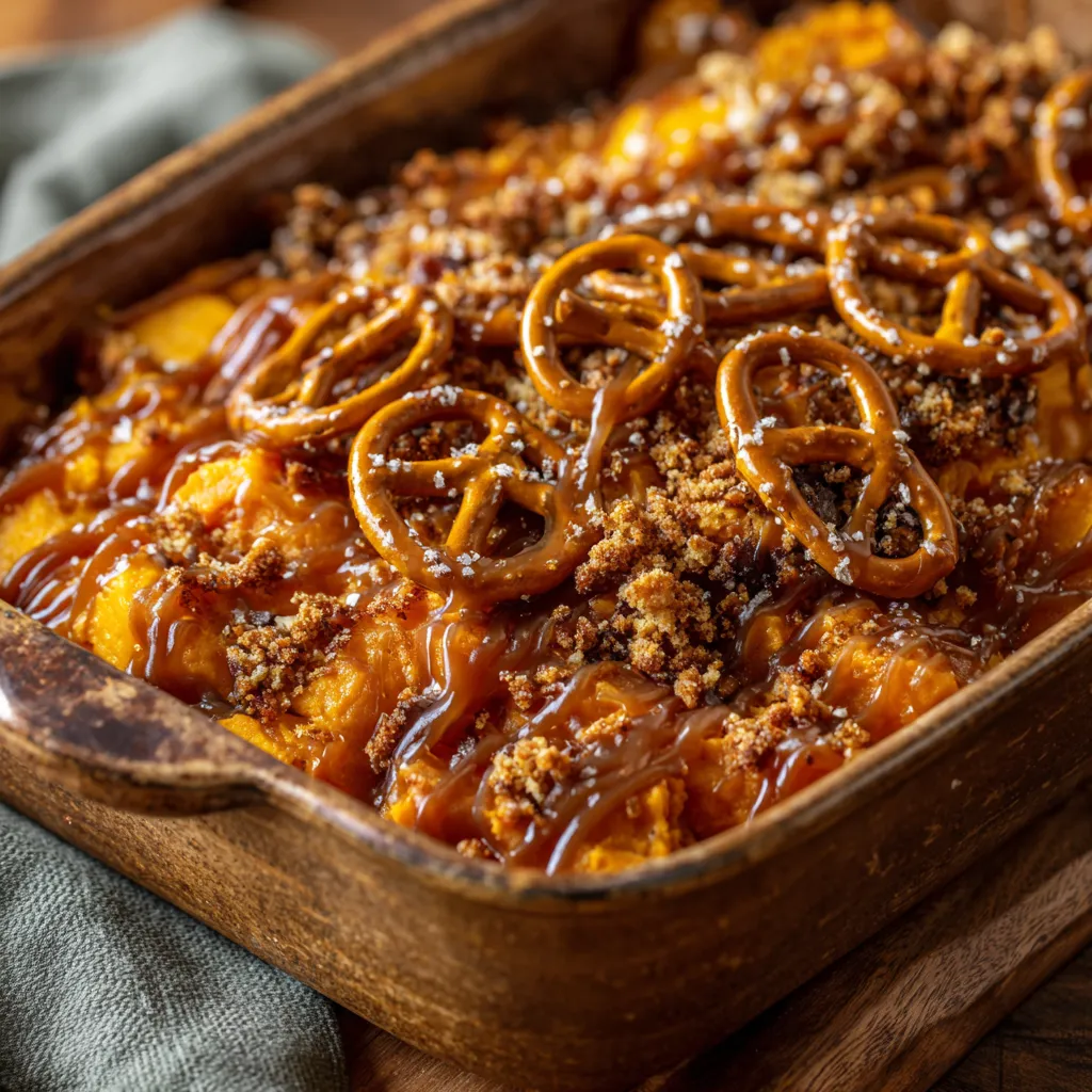 sweet potato casserole recipes salted caramel sweet potato casserole with pretzel topping