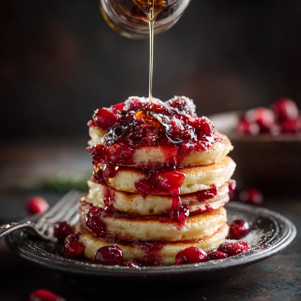 Cranberry Swirl Pancakes with Vanilla Maple Syrup