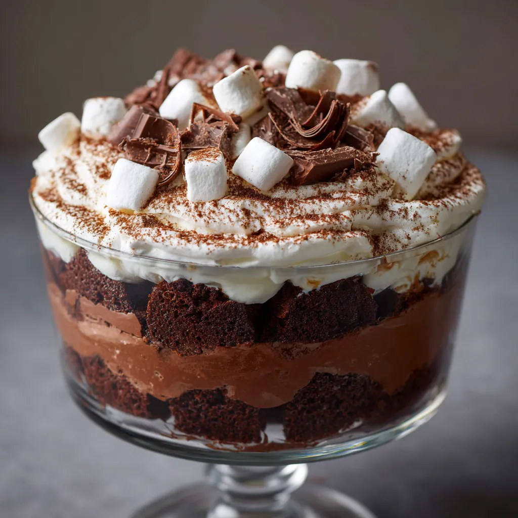 Hot Cocoa Trifle with Marshmallow Whipped Cream