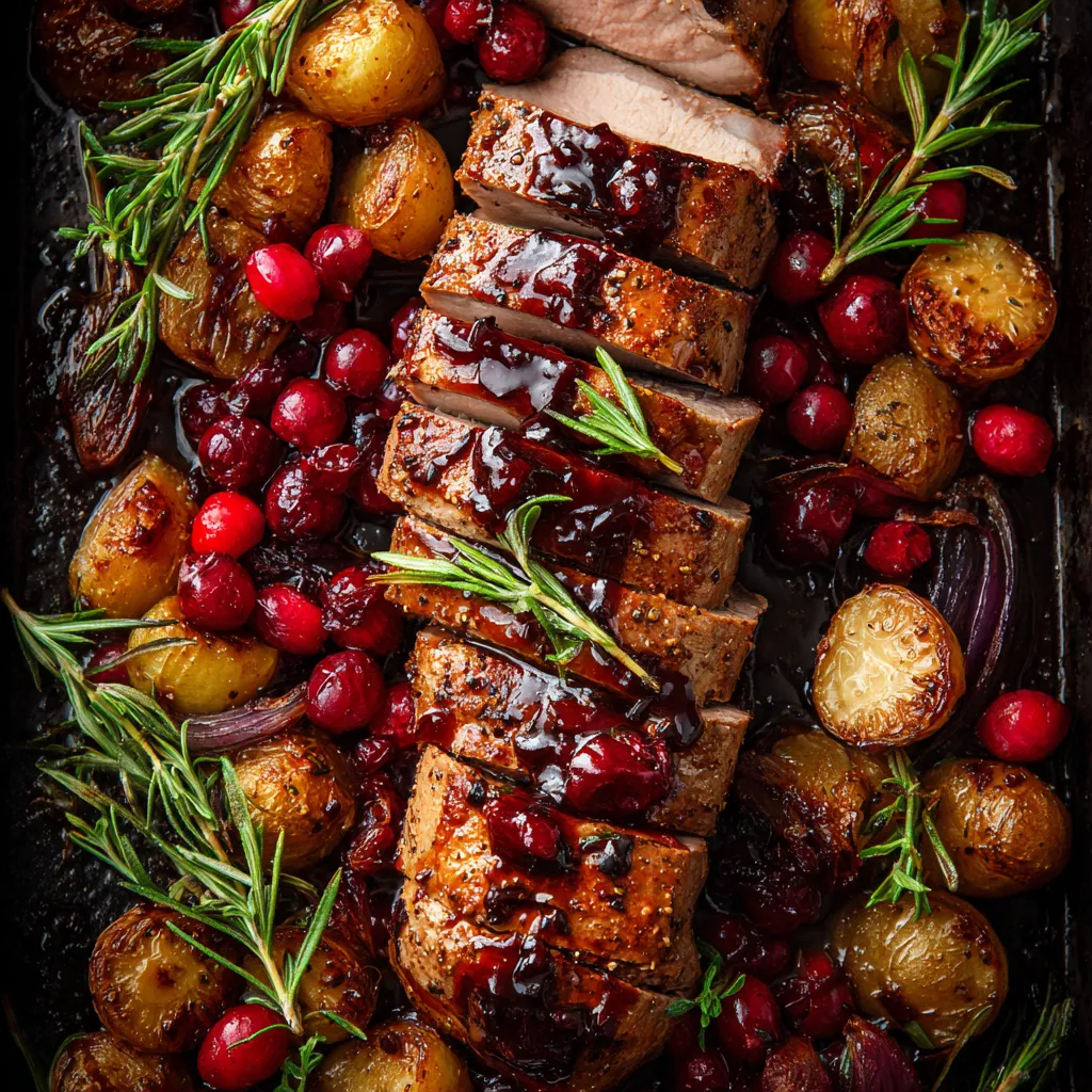 Cranberry Rosemary Pork Tenderloin Sheet Pan Dinner