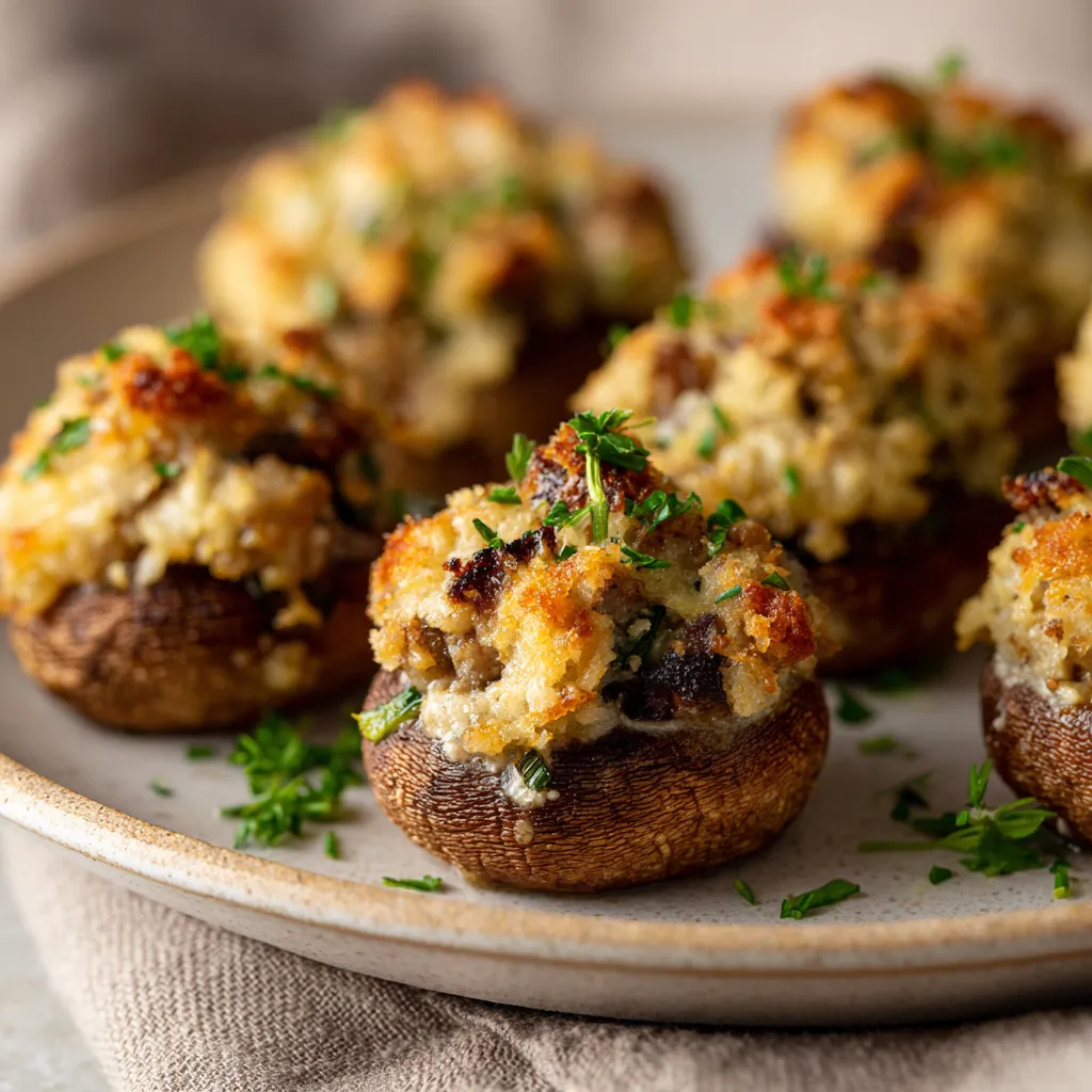 Air Fryer Stuffed Mushrooms with Sausage & Herbs