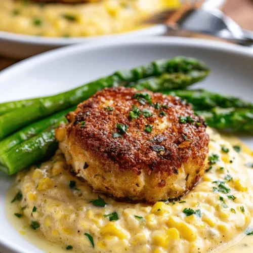 Gordon Ramsays Crab Cake With Creamed Corn And Asparagus