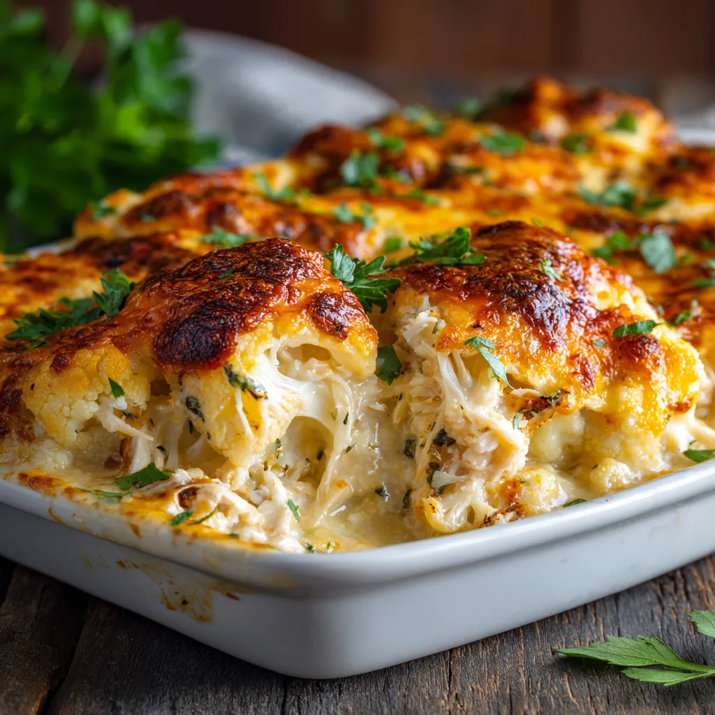 low carb casserole recipes cheesy cauliflower chicken bake with crispy topping