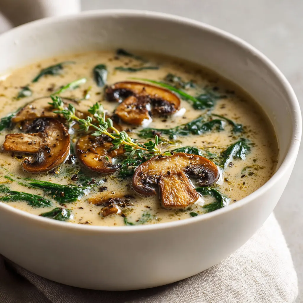 low carb soup recipes creamy mushroom and spinach soup with herbs