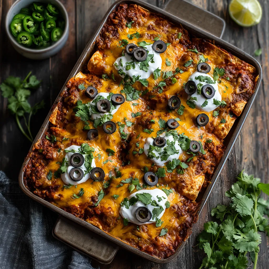 ground beef casserole recipes ground beef enchilada casserole with sour cream layer