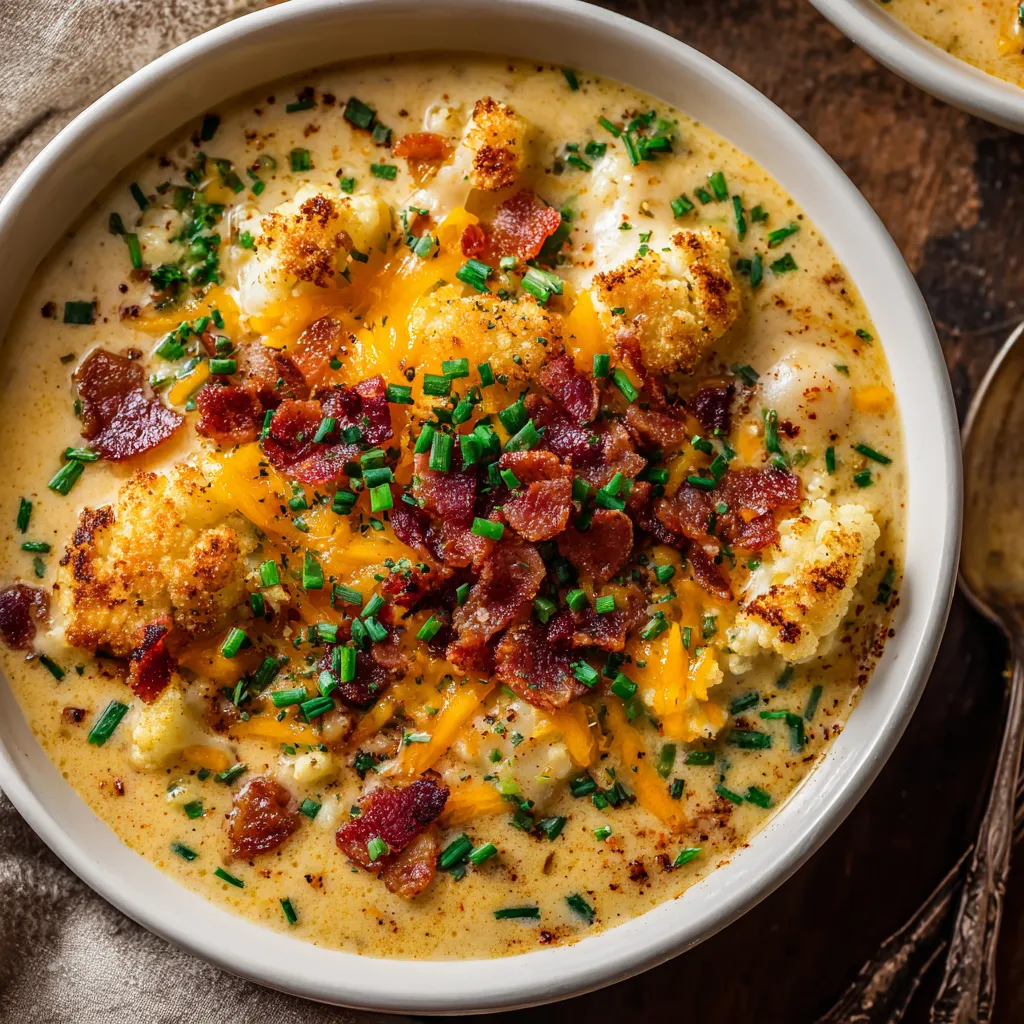 low carb soup recipes loaded cauliflower chowder with cheddar and chives