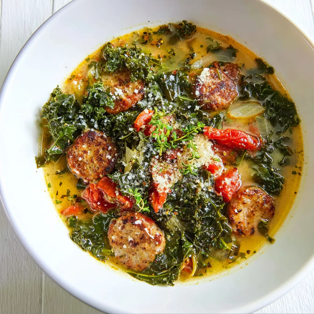 low carb soup recipes tuscan kale and sausage soup with parmesan broth