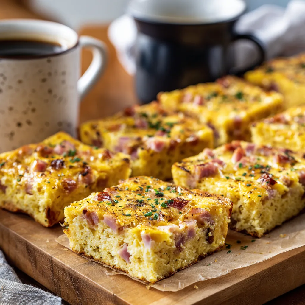 low carb breakfast ideas mini frittata sheet pan squares with ham and cheese