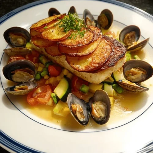 Gordon Ramsays Potato Crusted Sea Bass With Minestrones And Clams