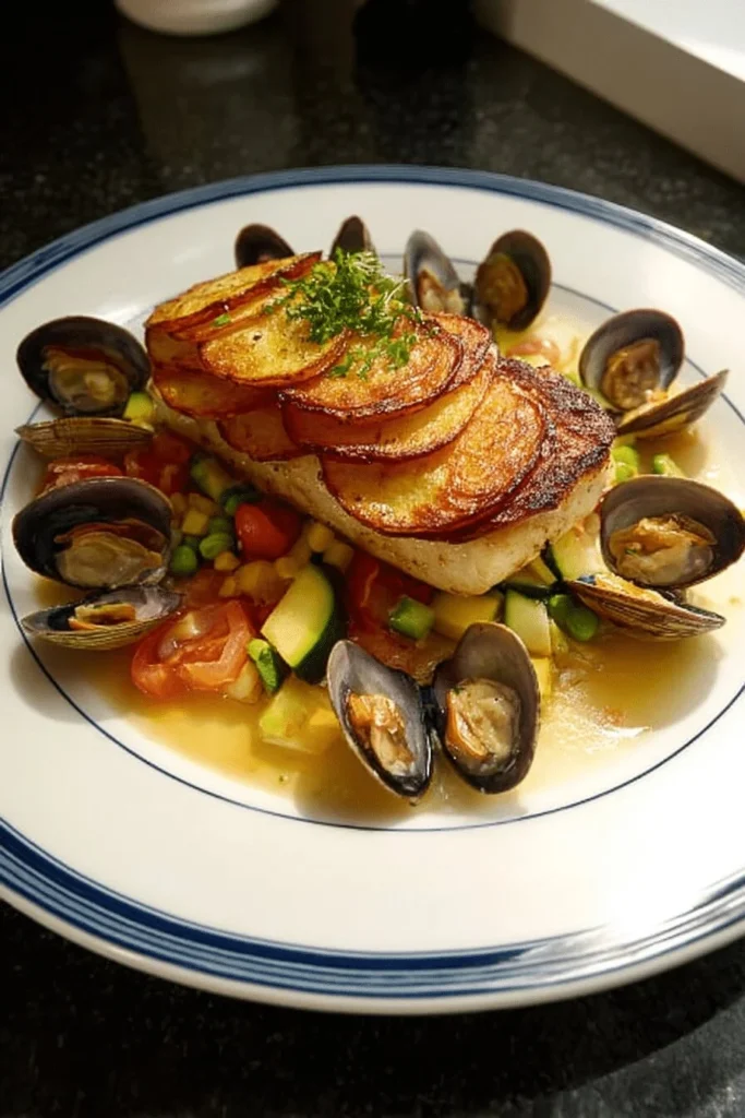 Gordon Ramsays Potato Crusted Sea Bass With Minestrones And Clams